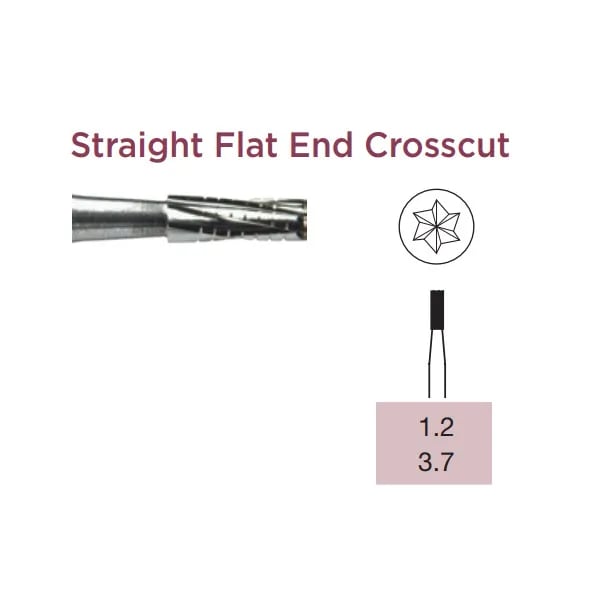 Operative Carbide Bur, Straight Flat End Crosscut, Short FG-012