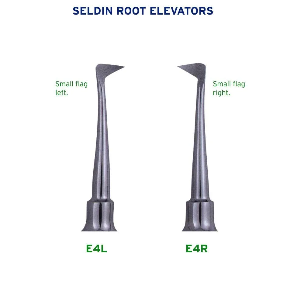 Dental Root Elevators Set, 2 Pcs, Seldin Left & Right, Small Flag