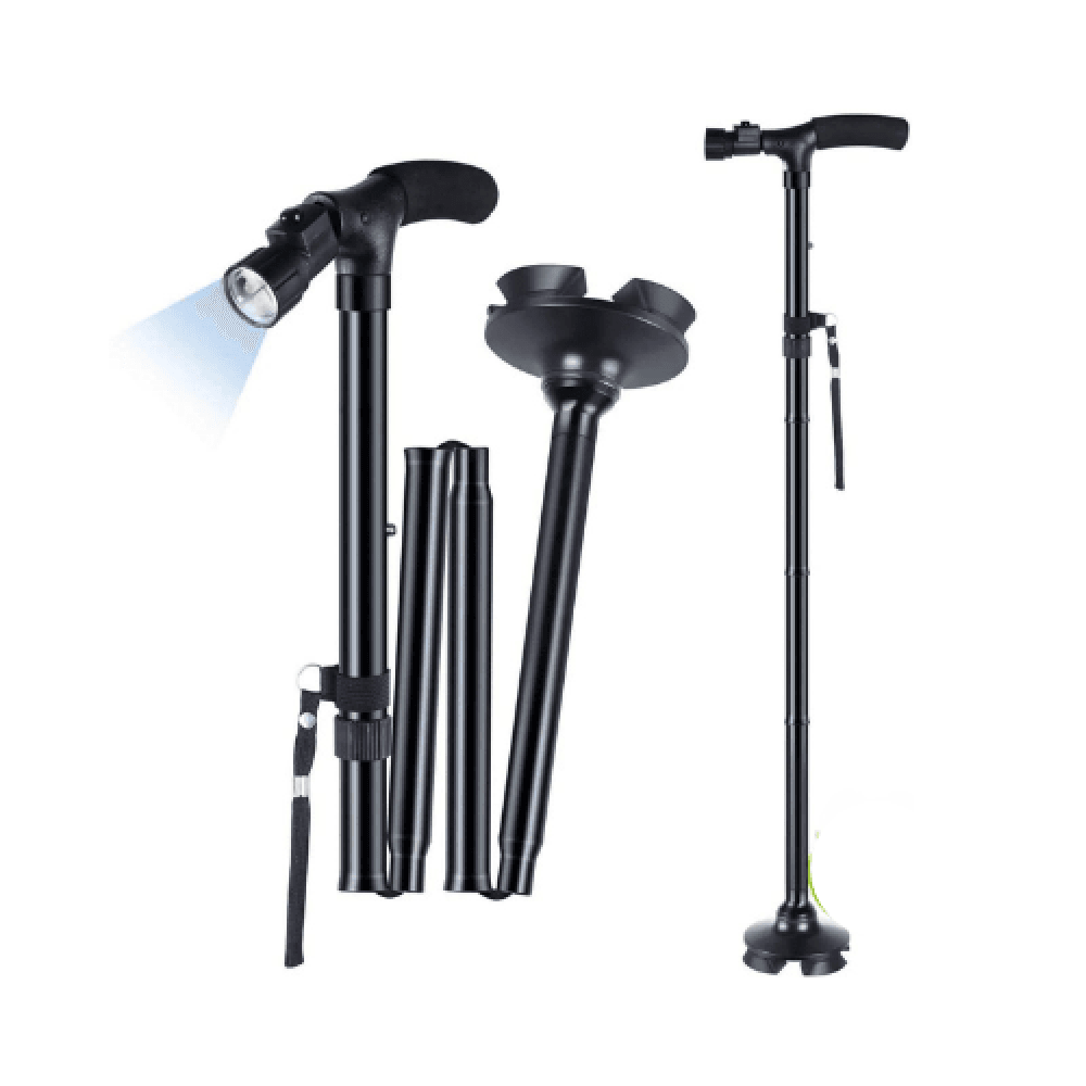 Folding Walking Cane, Flexible Base with LED Light, GT2300