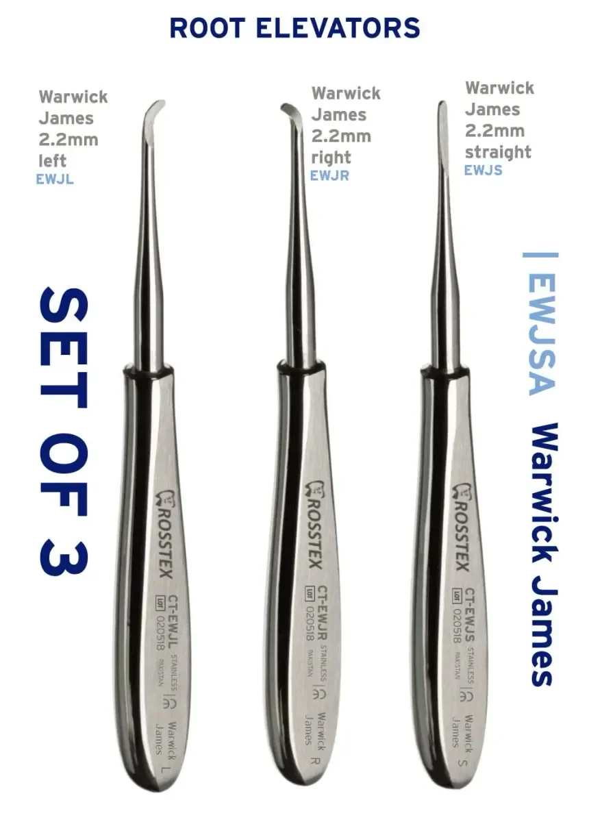 Dental Elevator Set, Warwick James, 3 Pcs