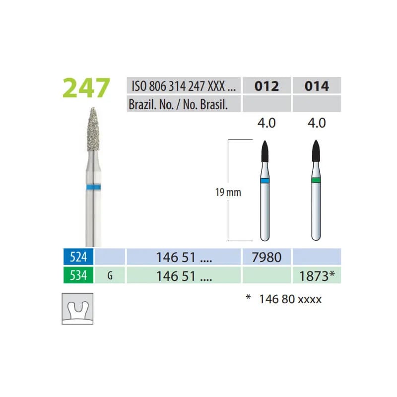 Diamond Burs, Flame, FG 247-012, Medium