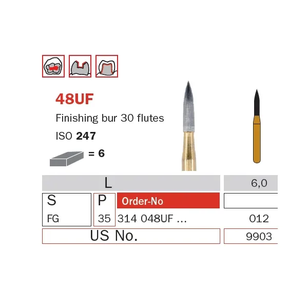Finishing Carbide Bur, FG 012, Torpedo , 12 Flutes ISO #247