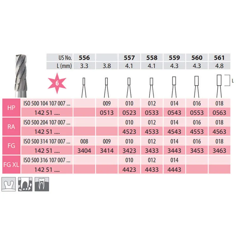 Surgical Carbide Burs, Cylindrical, HP 107-016