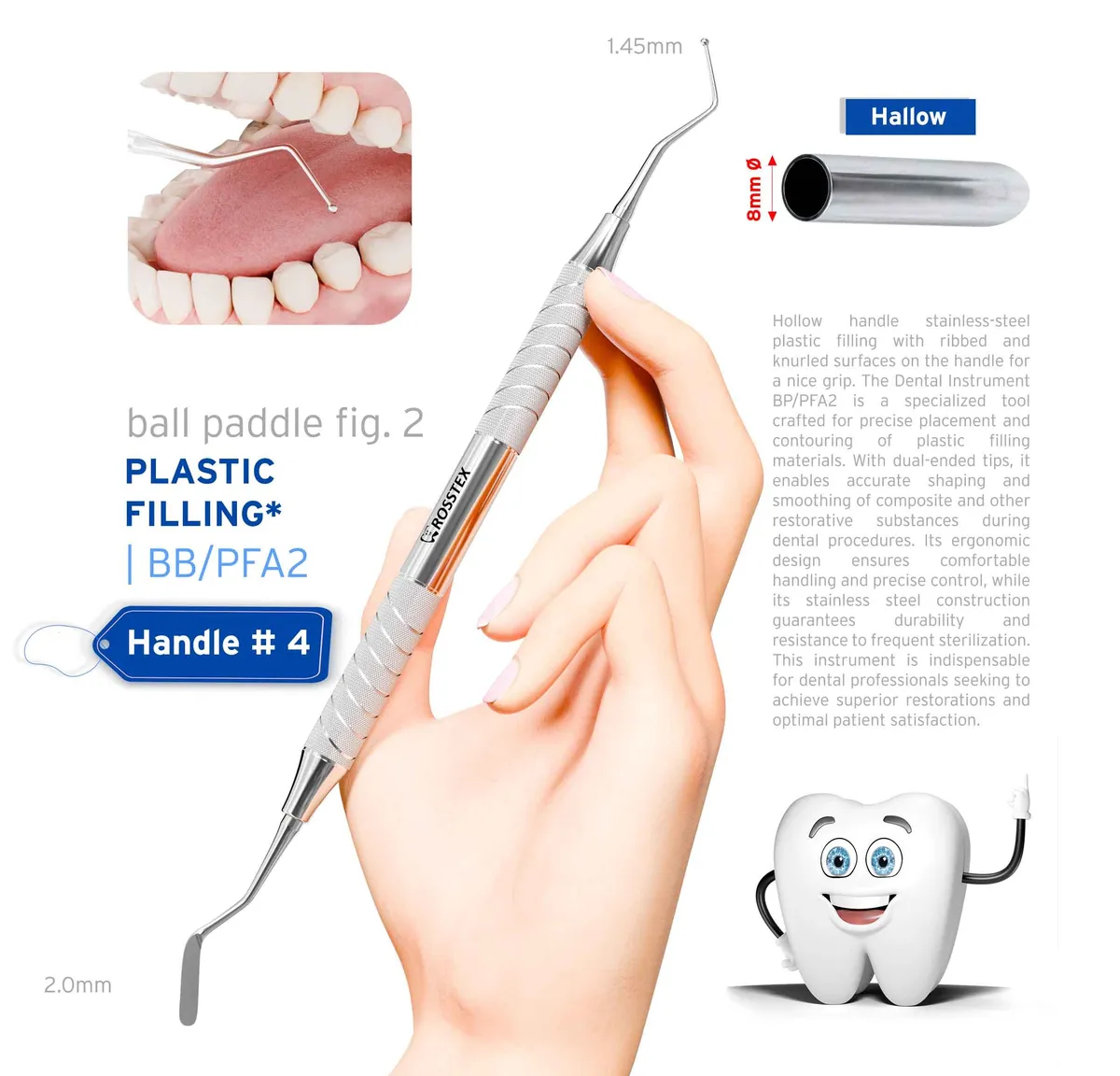 Plastic Filling Instrument 2, Ball/Paddle, 1.45–2.0mm, Handle No. 4