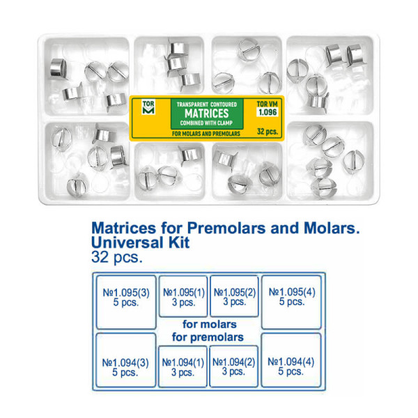 Transparent Contoured Matrices with Clamp for Molar and Premolar, PK/32 - TOR - 1.096