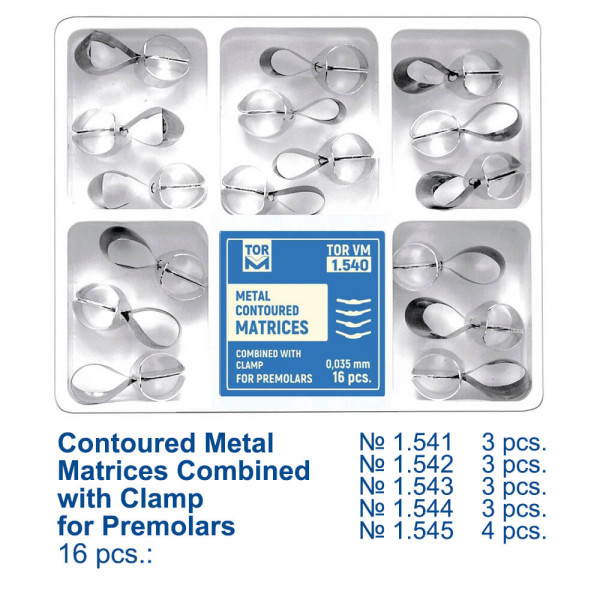 Metal Contact Matrices with Clamp for Premolars Kit - TOR - 1.540+