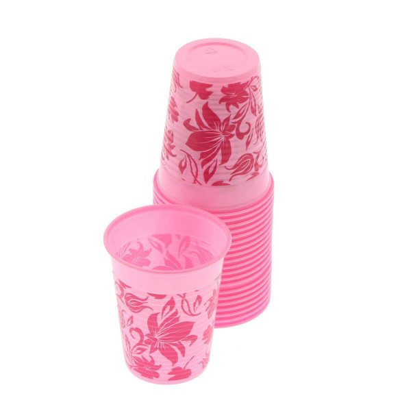Monoart Plastic Cups, 200cc, Color Floral Pink, PK/100 - Euronda - 21410023