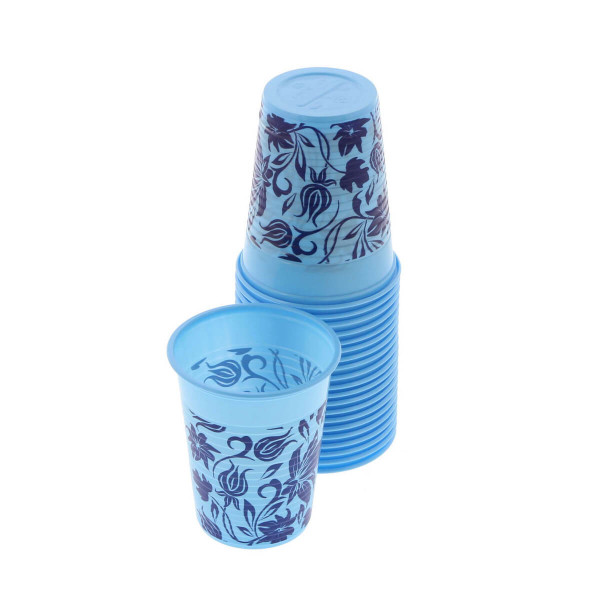 Monoart Plastic Cups, 200cc, Color Floral Light Blue, PK/100 - Euronda - 21410024