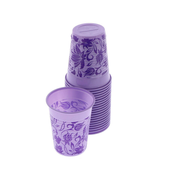 Monoart Plastic Cups, 200cc, Color Floral Lilac, PK/100 - Euronda - 21410026