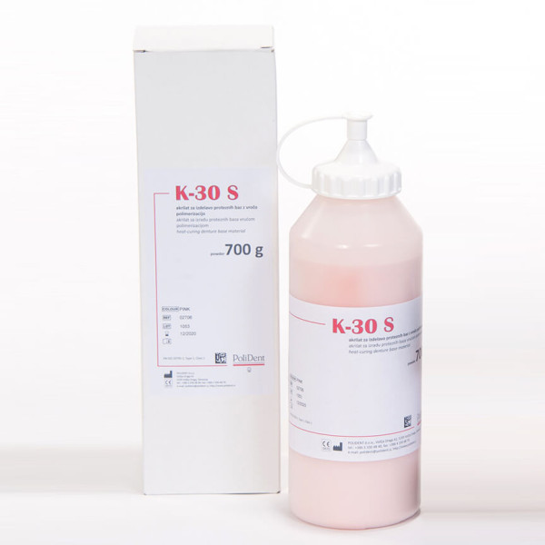Heat Curing Acrylic, Acrylate K-30 S (Powder), Medium, Pink, 1000g - PoliDent - 02739