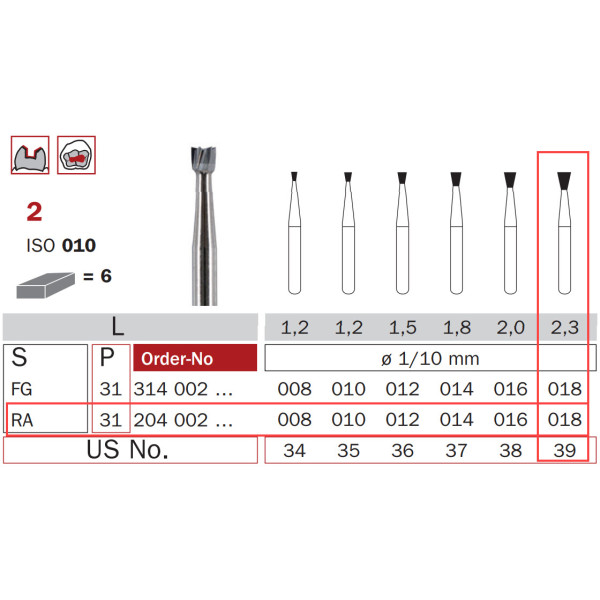 Carbide Bur, RA 018, Inverted Cone ISO #010 - DIASWISS - 204002018