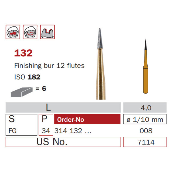 Finishing Carbide Bur, FG-008, Small Cone, 12 Flutes ISO #182 - DIASWISS - 314132008