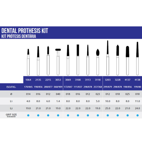 Dental Prothesis Burs, FG, Kit/12 - Microdont - 10.803.007