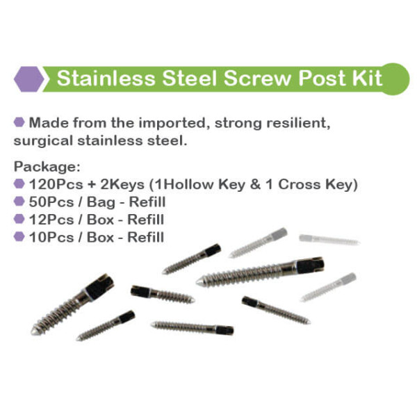 S.Steel Screw Post Kit/120 + 2 Keys (1 Hollow & 1 Cross) - Luster Dent -