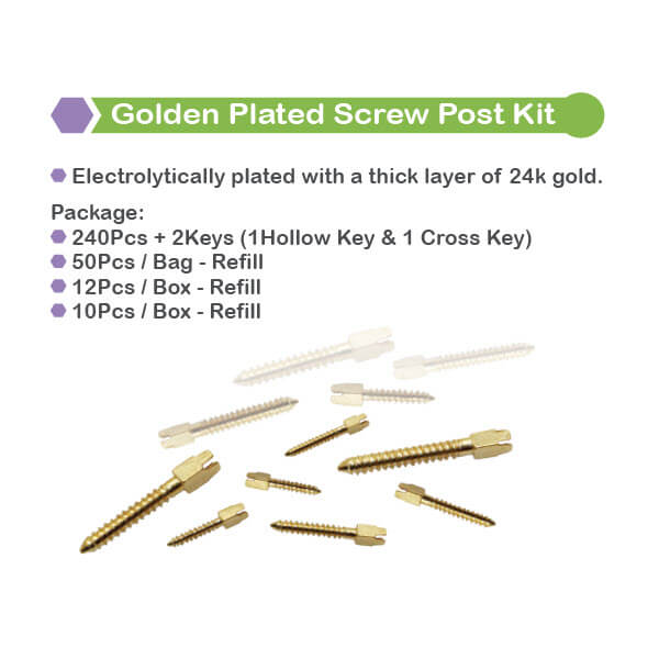 Golden Screw Post Kit/240 + 2 Keys (1 Hollow & 1 Cross) - Luster Dent -