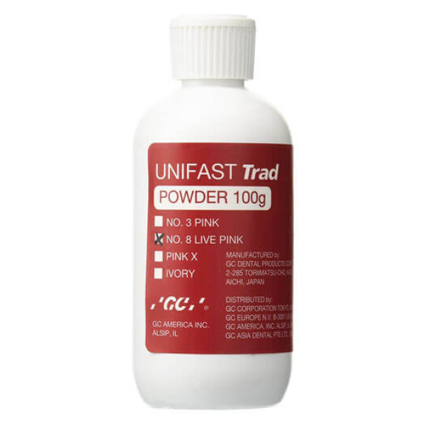 GC UNIFAST Trad, Powder, Self-Cure Acrylic Resin, Live Pink #8, 100g - GC - 339105