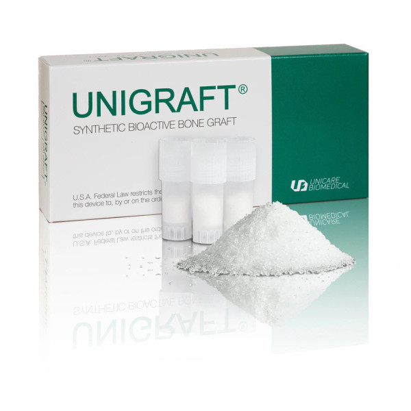 UNIGRAFT, Synthetic Bioactive Glass Material, 200-400um, 0.5g, PK/5 Vials - Unicare Biomedical -